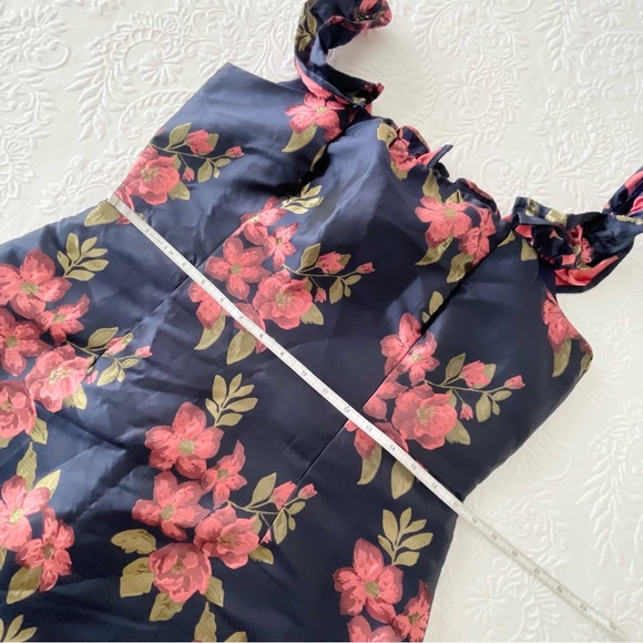 NWOT Lulus Pop the Bottle Navy Blue Floral Jacquard Ruffled Mini Dress XLarge - Picture 7 of 8